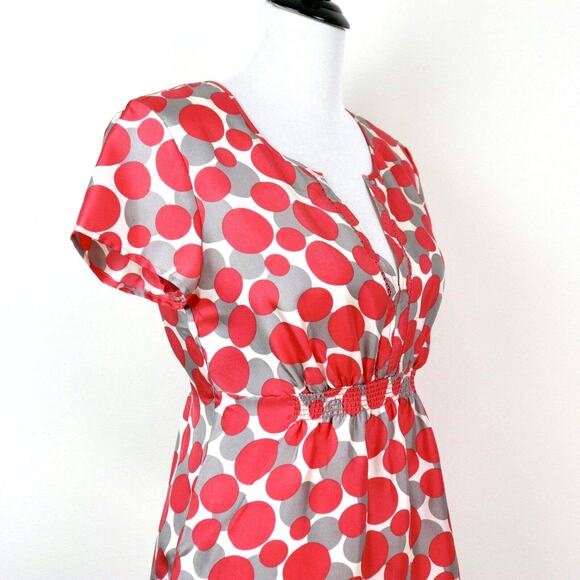 Boden US 4 100% Silk Blouse Polka Dot Print Orange Gray WA270 - Picture 6 of 8